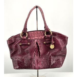 Brahmin Sangria Purple Melbourne Croc Embossed Leather Shoulder Hobo Bag w/Strap